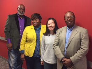 (from left to right): Pastor Johnny Smith, Community PI; Dr. Tiffany Haynes, Academic PI; Dr. Karen K. Yeary, PhD, Academic Co-PI; and Pastor Jerome Turner, Community PI.