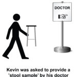 Stick figure with a steeping stool headed to the doctor's office to show that patients often misinterpret health information.