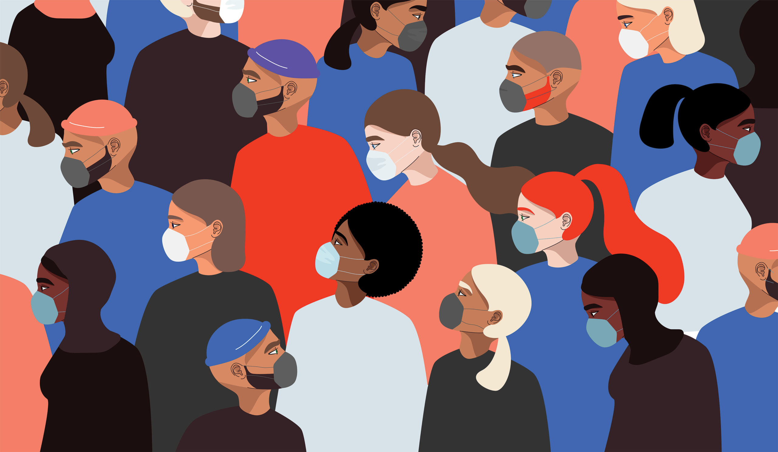 stock image: cartoon of people in masks
